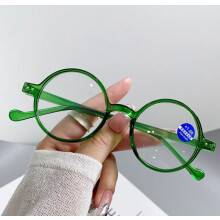 (Green, +2.00 strength) Round Anti Blue Light Reading Glasses Men Women Retro Presbyopic Readers