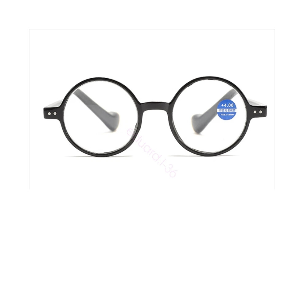 (Black, +4.00 strength) Round Anti Blue Light Reading Glasses Men Women Retro Presbyopic Readers-image-OPC-PHG9XP2-NEW