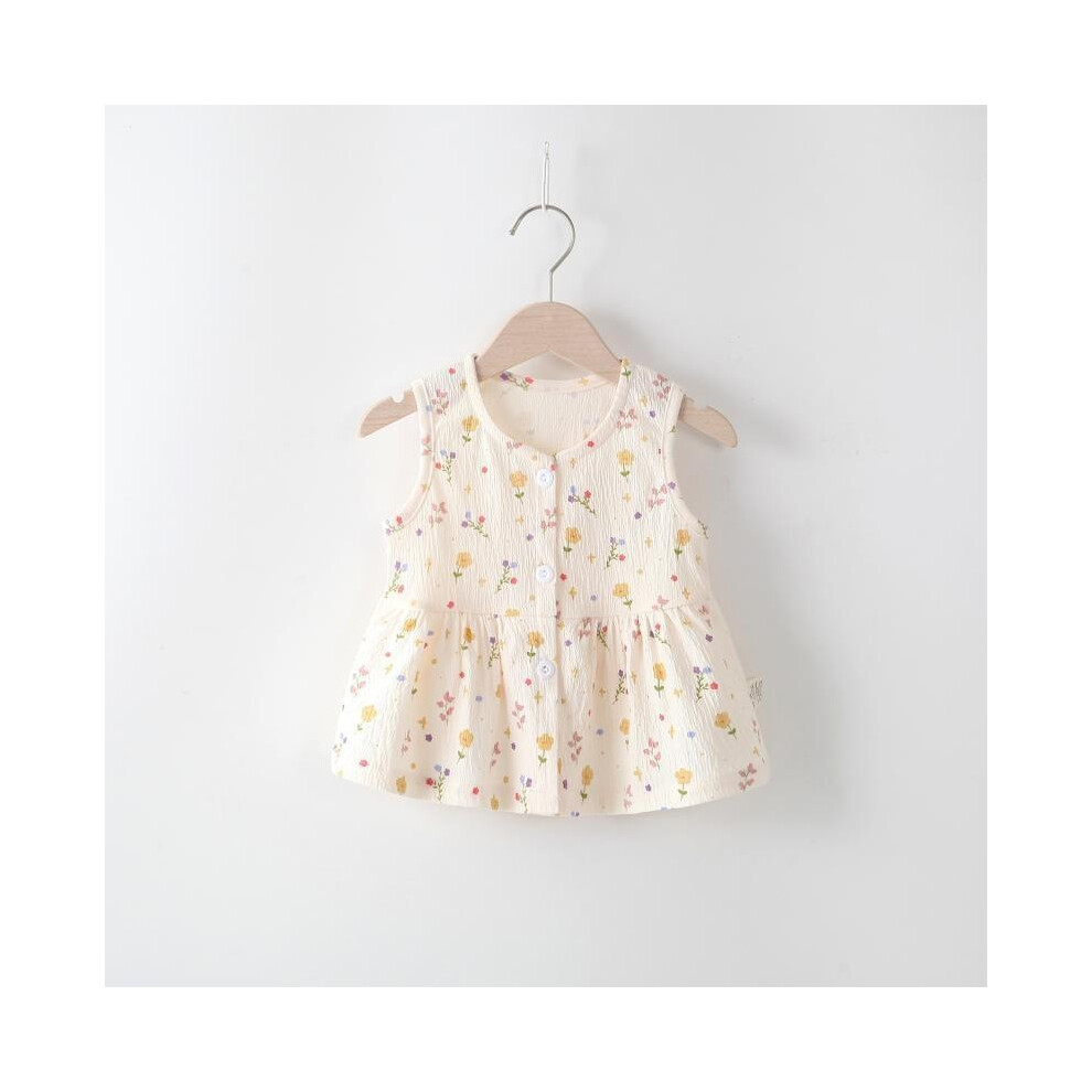 (Yellow,80cm)Robe sans manches fille bébé imprimé coeur et fleurs pour printemps été et