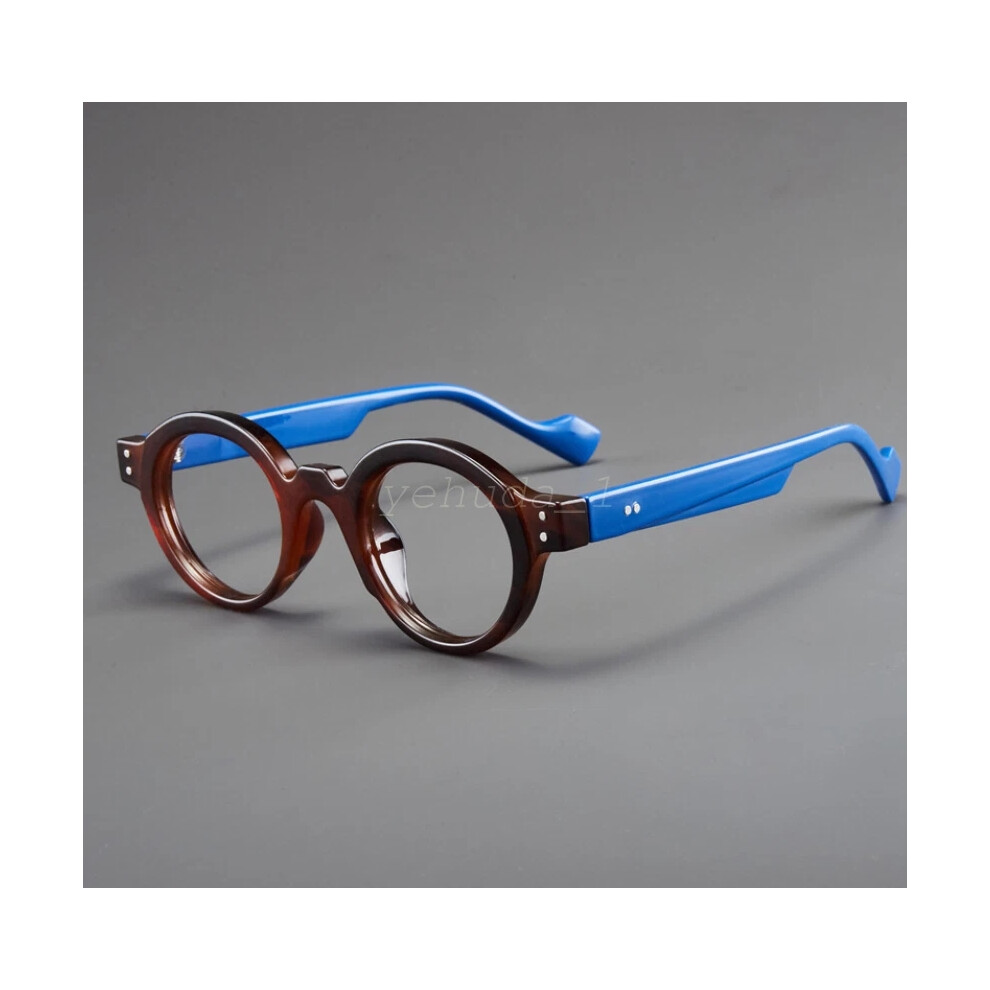 Blue (Tea Framed Legs, +3.00 Strength) Women Men Round Blocking Reading Glasses Clear Lens Fashion Glasses