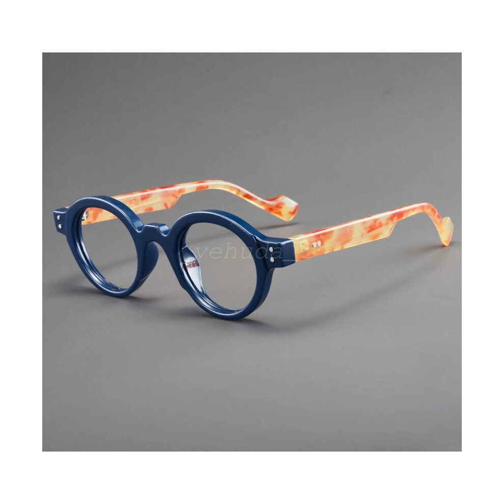 Blue/Yellow ( Framed Hawksbill Legs, +4.00 Strength) Women Men Round Blocking Reading Glasses Clear Lens Fashion Glasses