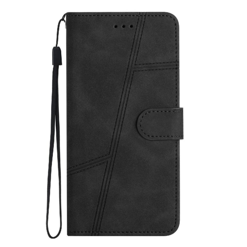 (Black) Flip Case For Motorola Moto G15 Card Slots Holder Magnetic Wrist Strap Full Protection Wallet Pu Leather Flip Folio Black 764563537563
