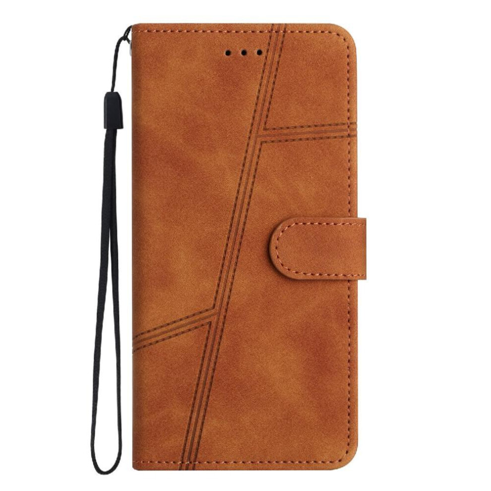 Photos - Case  Flip  for Motorola Moto E15 Full Protection Wrist Strap Flip Folio Wallet Pu Leather Card Slots Holder Magnetic(Brown)