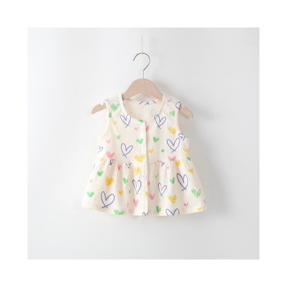 (Heart,110cm)Robe sans manches fille bébé imprimé coeur et fleurs pour printemps et été