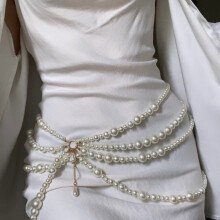 Perlen unterschiedlicher Dicke verbunden mit mehrlagiger Quaste seitliche Schwingkette Taillenkette Taillenschmuck-MIWI-weiß 1