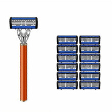 Razor Classic 6 Edge Safety Razor for Mens Shavingwomens Hair Removal 27 Shaving Blades Manual Shaver Orange-3 Blades