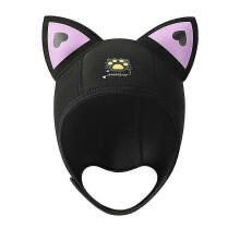 (As show, One size) Women Cat Ears Diving Hood Waterproof Hat Wetsuit Hood Cap Swimming Cap with Chin Straps