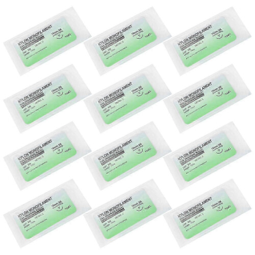 (As show, One size) 12 Pcs/Set Needle Suture Nylon Monofilament Thread 3/0