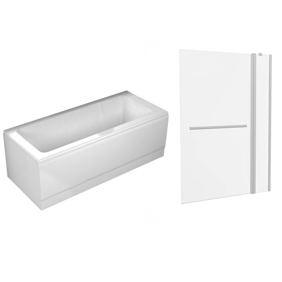 Nes Home 1700Mm Square Bath, Square Double Glass Bath Screen With Towel Bar