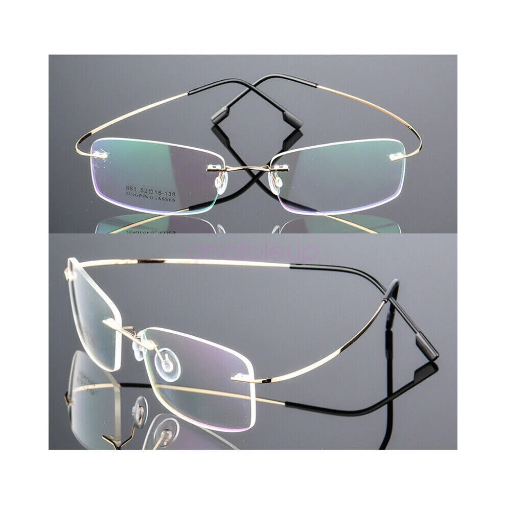 (Gold, +3.00 strength) Women Men Rimless Anti-blue Light Reading Glasses Metal Leg Business Glasses-image-OPC-PHGBFZK-NEW