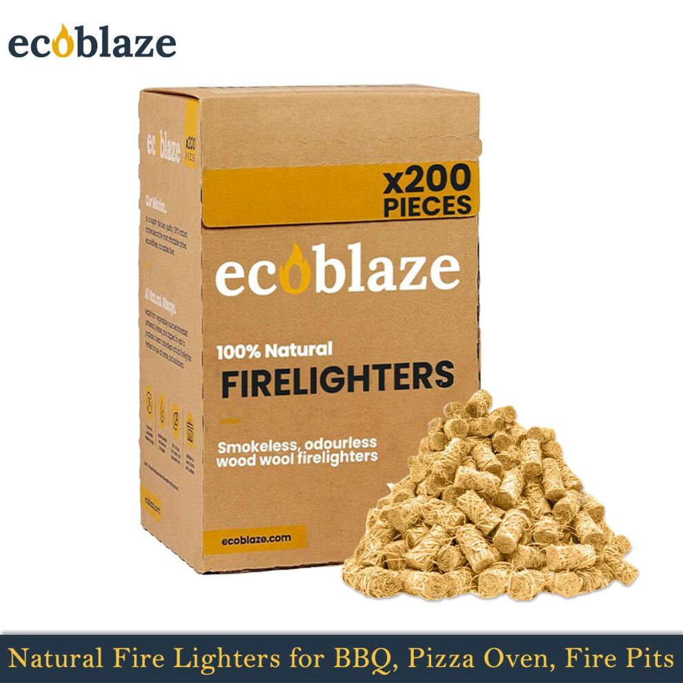 Eco Blaze Natural Firelighters, Wood Wool Fire Lighters for Wood & Log Burners, BBQ & Pizza Oven Firestarters - Safe, Clean & Odourless Wax Coated