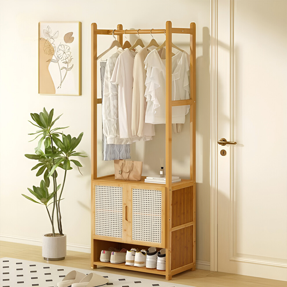 Freestanding Wooden Clothes Rack with Cabinet