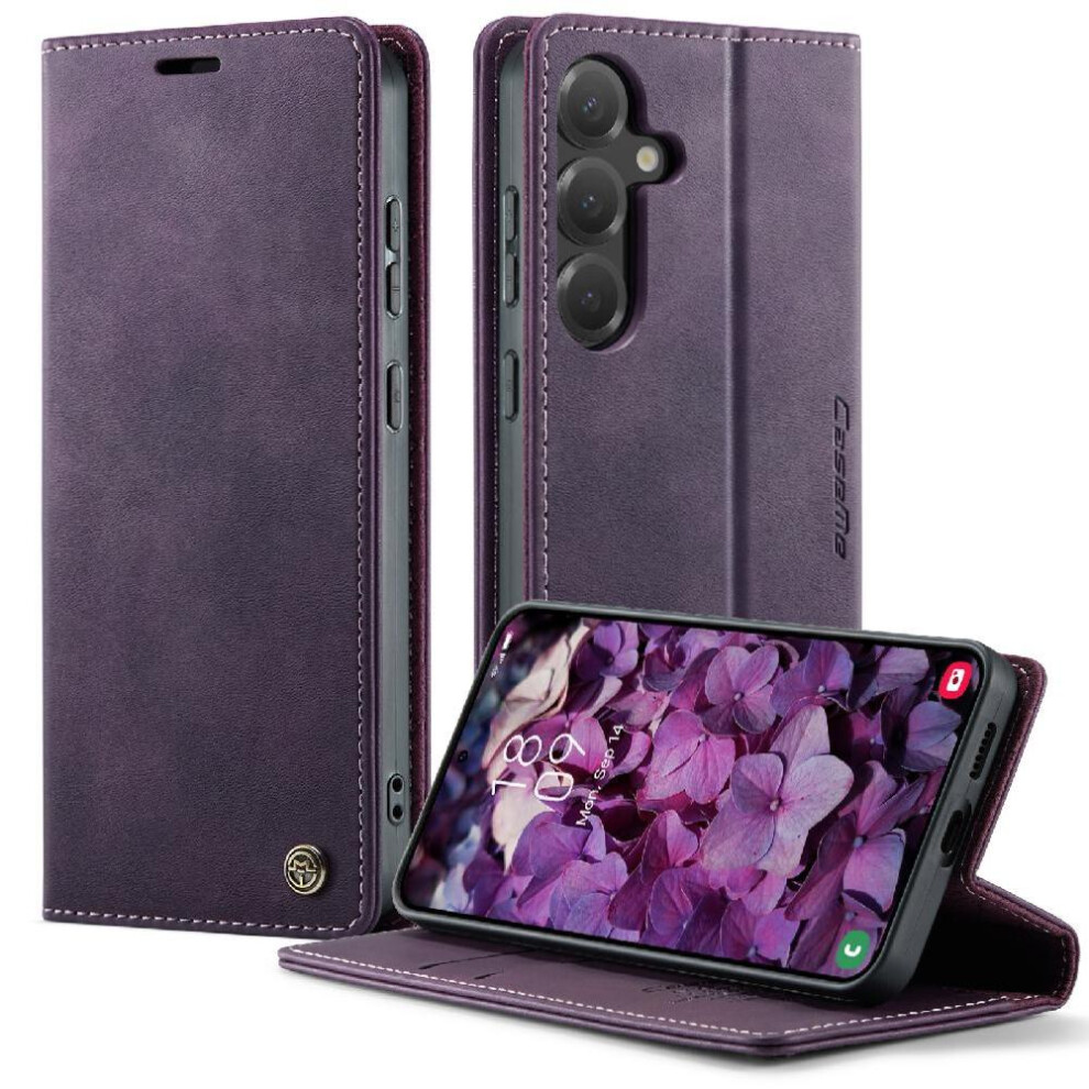 (Purple) Retro Leather Wallet Case For Samsung Galaxy S25 Rfid Blocking Shockproof Protection Adjustable Kickstand Purple 764563538577