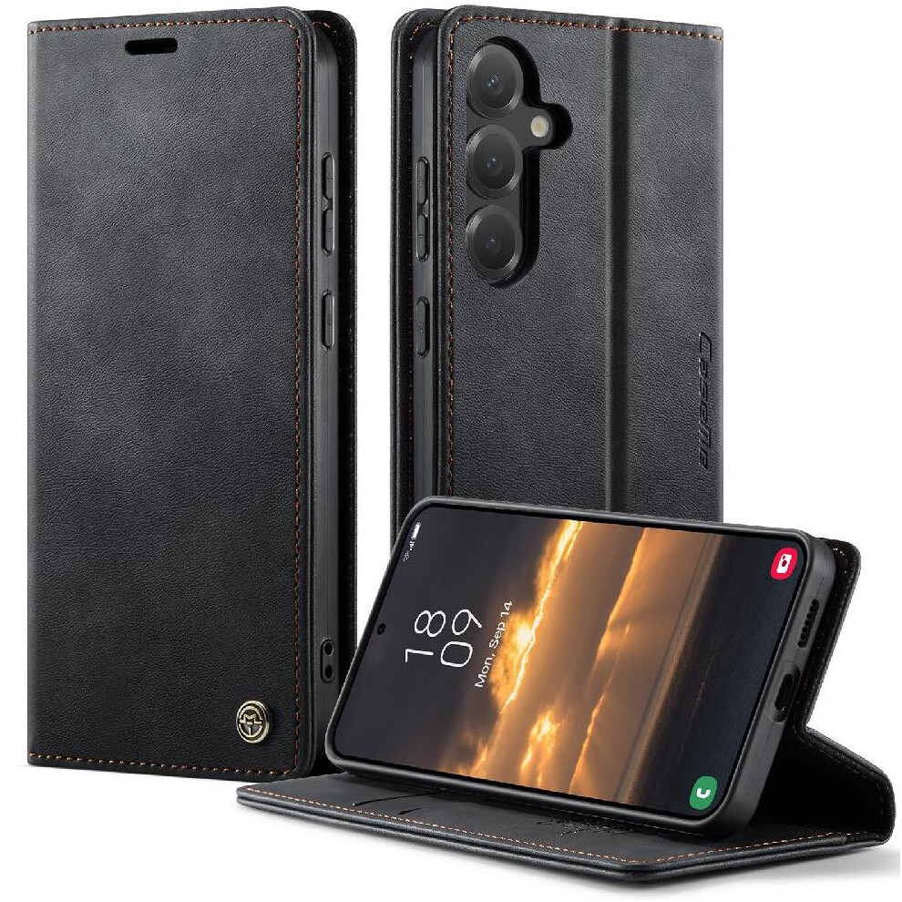 (Black) Retro Leather Wallet Case For Samsung Galaxy S25 Rfid Blocking Shockproof Protection Adjustable Kickstand Black 764563538591