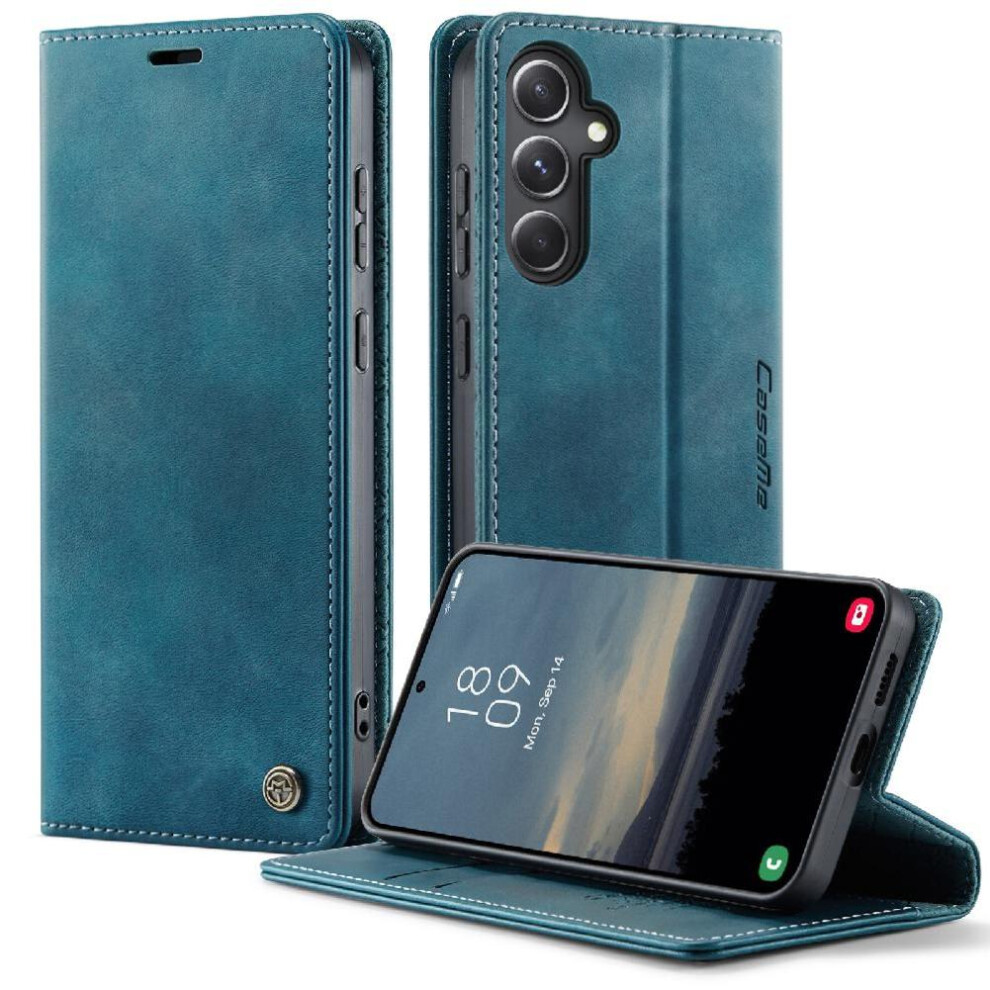 (Blue) Retro Leather Wallet Case For Samsung Galaxy S23 Fe Adjustable Kickstand Shockproof Protection Rfid Blocking Blue 764563538782