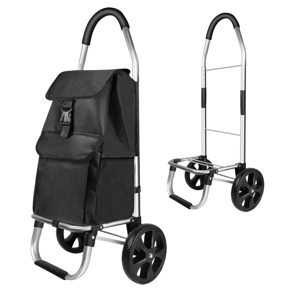2-Wheel Folding Shopping Trolley Lightweight Alu Cart with Detachable Bag & Silent Wheels, Stair-Climbing Grocery Trolley for Seniors or Heavy Loads