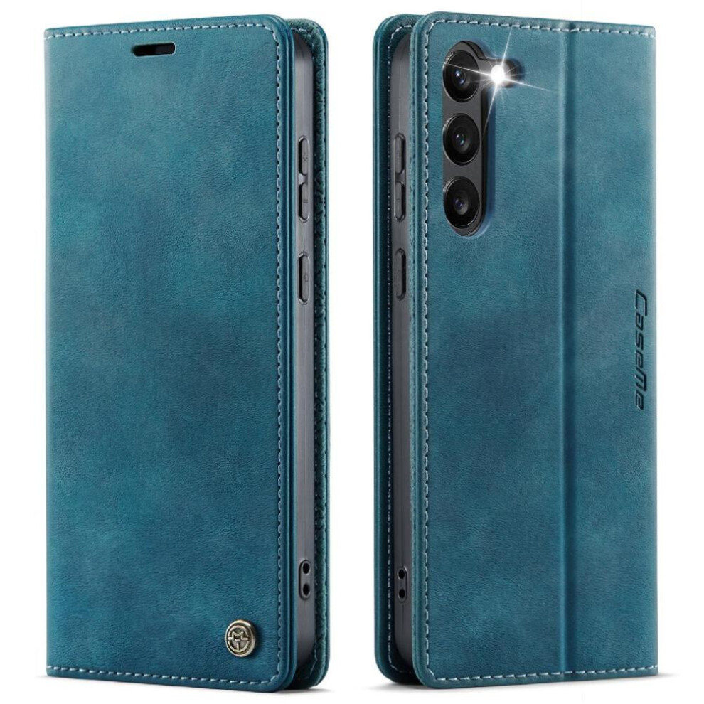 (Blue) Retro Leather Wallet Case For Samsung Galaxy S23 Adjustable Kickstand Shockproof Protection Rfid Blocking Blue 764563538935
