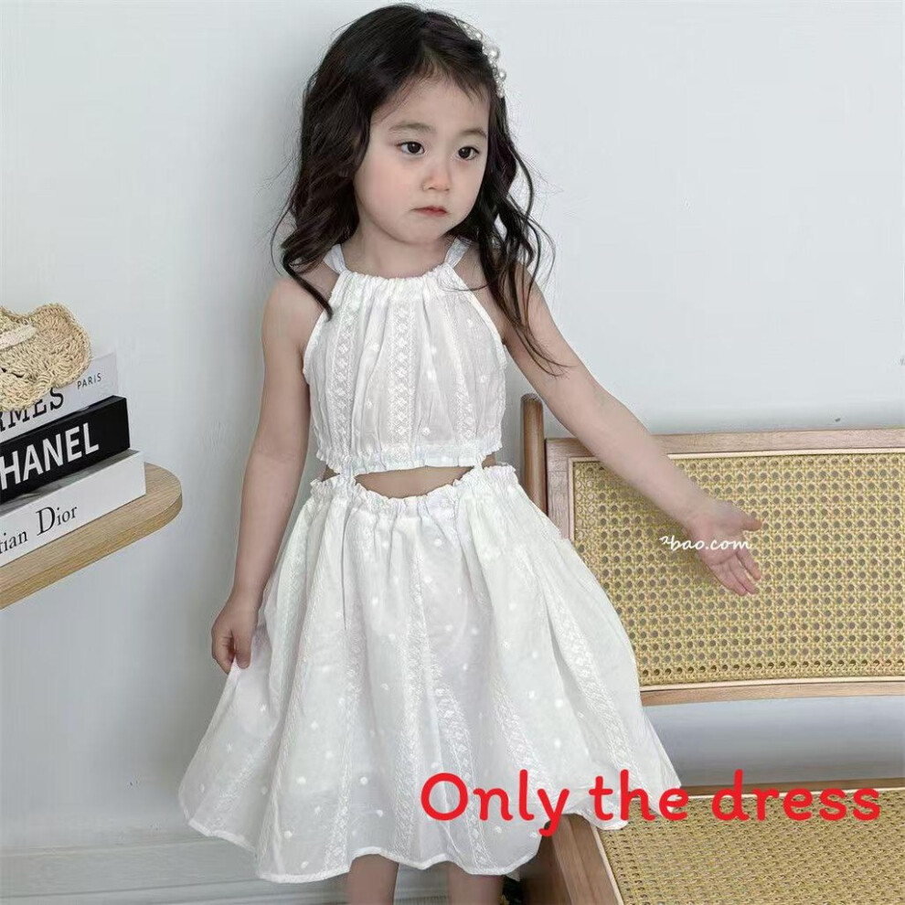 (130cm)Robe gilet simple couleur unie dos nu blanc jacquard enfant été princesse