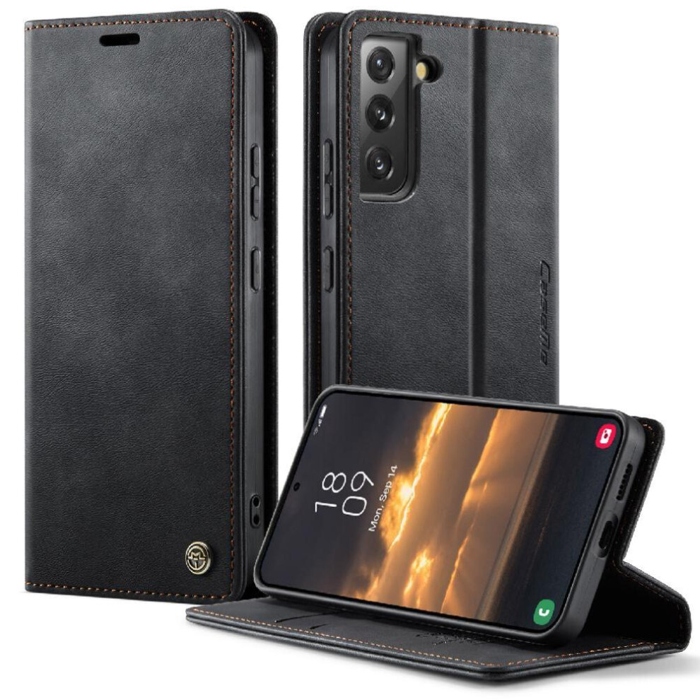(Black) Retro Leather Wallet Case For Samsung Galaxy S22 Rfid Blocking Shockproof Protection Adjustable Kickstand Black 764563539048