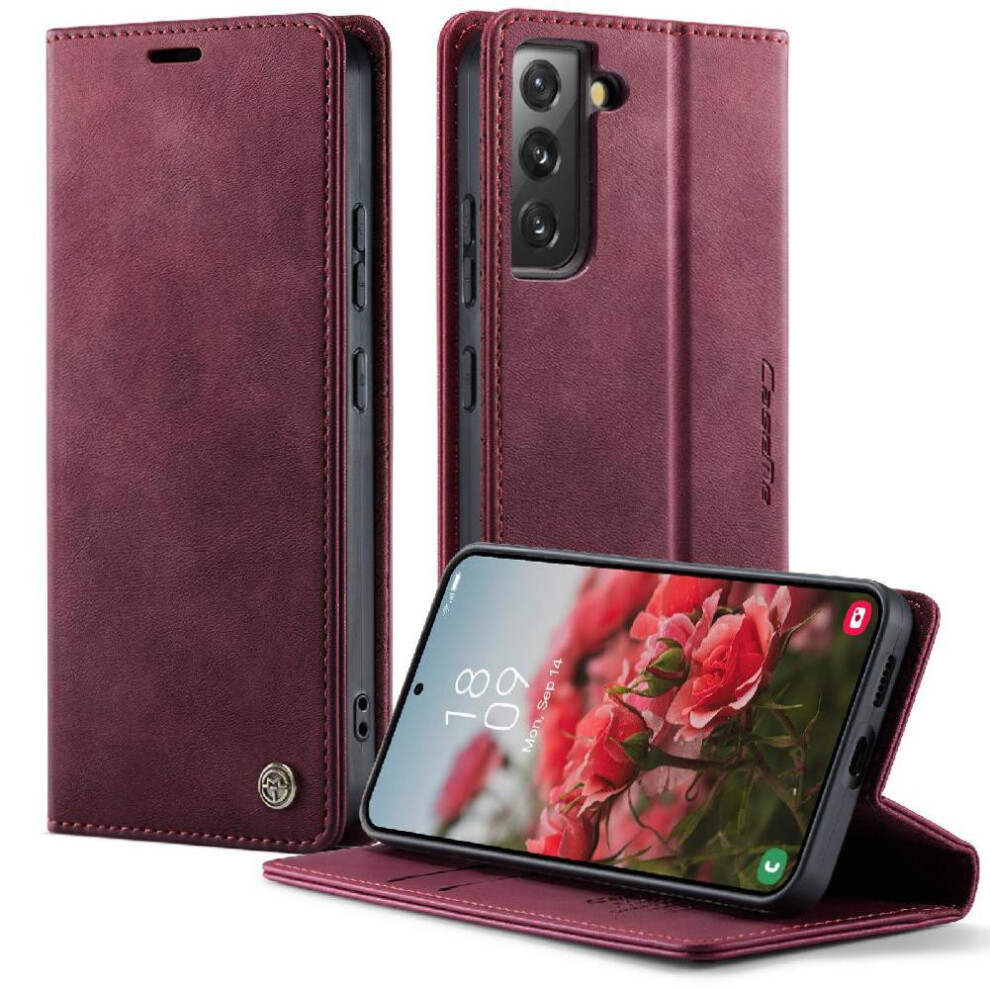 (Red) Retro Leather Wallet Case For Samsung Galaxy S22 Rfid Blocking Shockproof Protection Adjustable Kickstand Red 764563539017