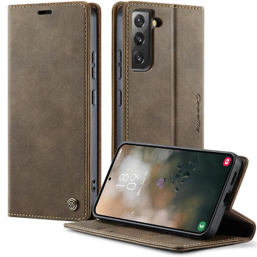 (Brown) Retro Leather Wallet Case For Samsung Galaxy S22 Rfid Blocking Shockproof Protection Adjustable Kickstand Brown 764563539000