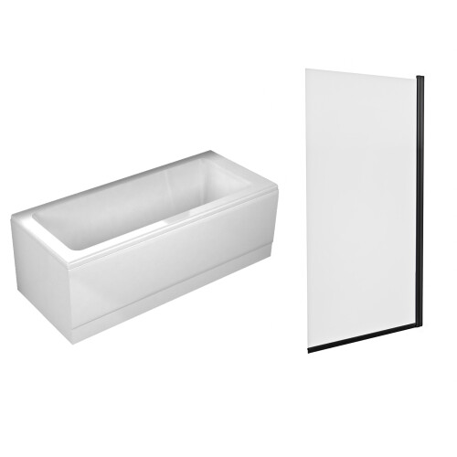 NES Home Nes Home 1700mm Square Bath with Legs and Square Black Frame Bath Screen