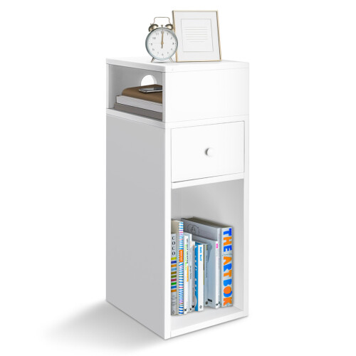 VOUNOT Narrow Bedside Table 25x30x66cm Nightstand Side End Table White