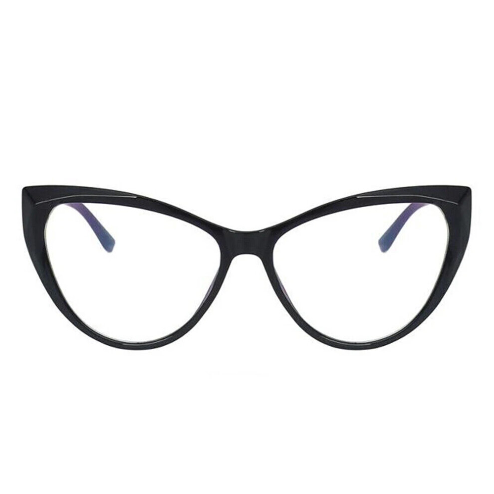 (Bright Black, +3.00 strength) Blue Light Blocking Reading Glasses Cat Eye high definition Glasses