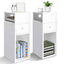 VOUNOT Set of 2 Narrow Bedside Table 25x30x66cm Nightstand Side End Table White