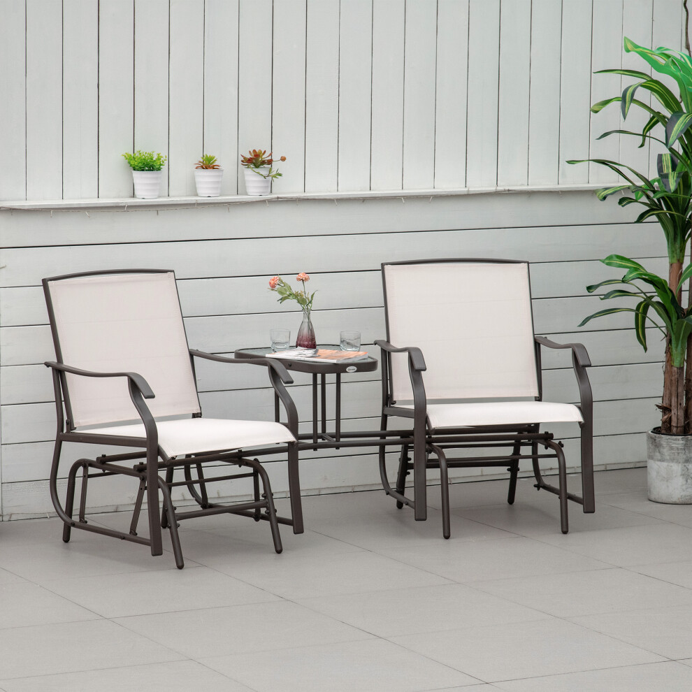 Outsunny Double Glider Companion Rocking Chairs Loveseat Garden Table Beige
