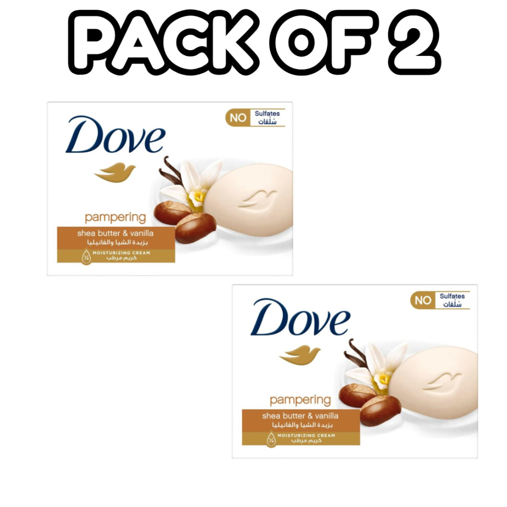(PACK OF 2) Dove Pampering Shea Butter & Vanilla Beauty Cream Soap Bar 125g |For All Skin Types |Â¼ Moisturizing Cream |Hand & Body Wash