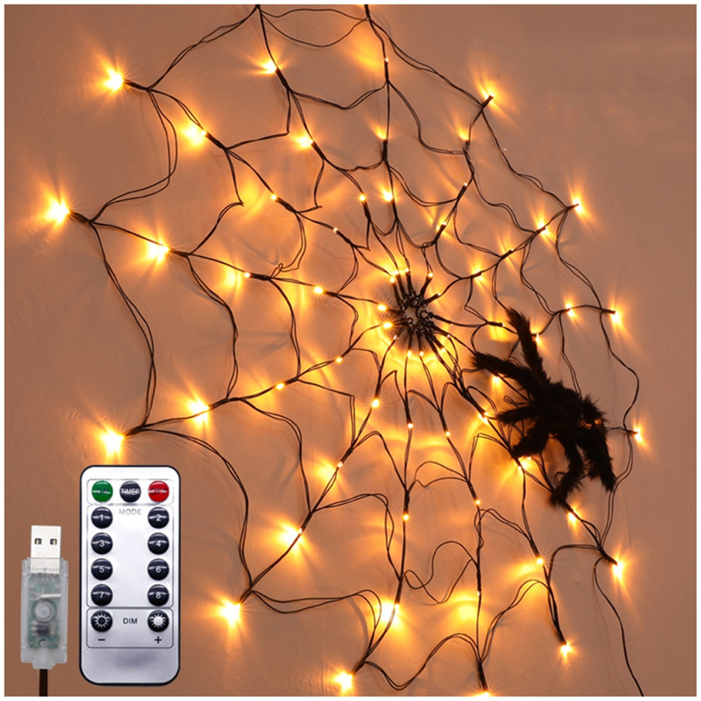 Guirlande lumineuse murale en toile d'araignée pour Halloween, USB, 8 modes, A