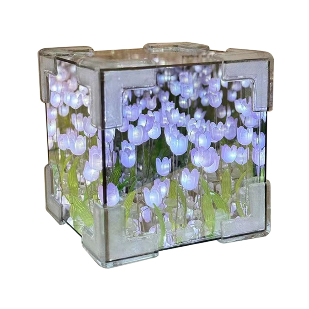 Lampada Decorativa Per La Stanza Con Luce Notturna A Cubo Specchio Con Tulipani Fai Da Te