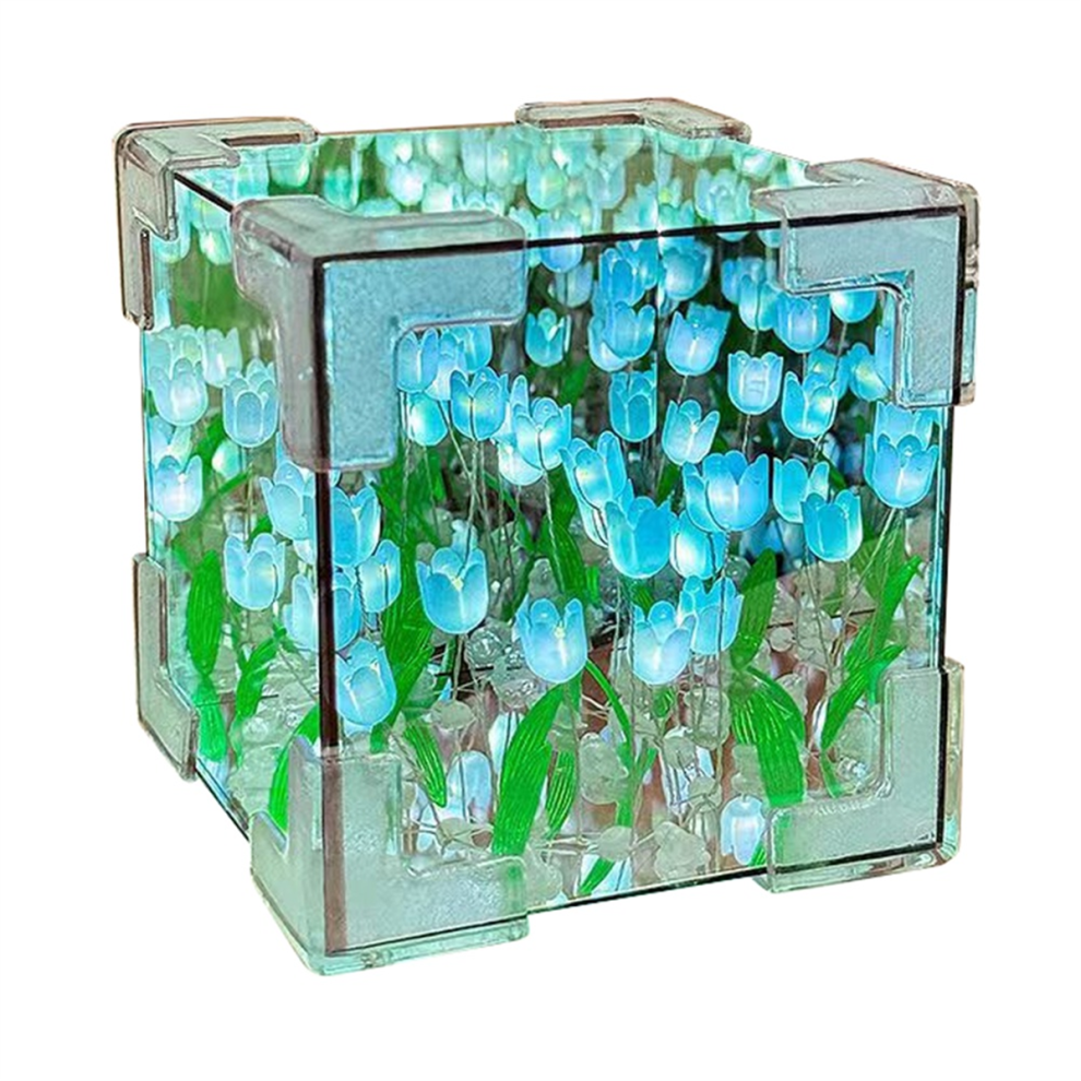 DIY Tulips Mirror Cube Night Light Room Lamp Decor Ornament Blue-image-OPC-PHGC57S-NEW