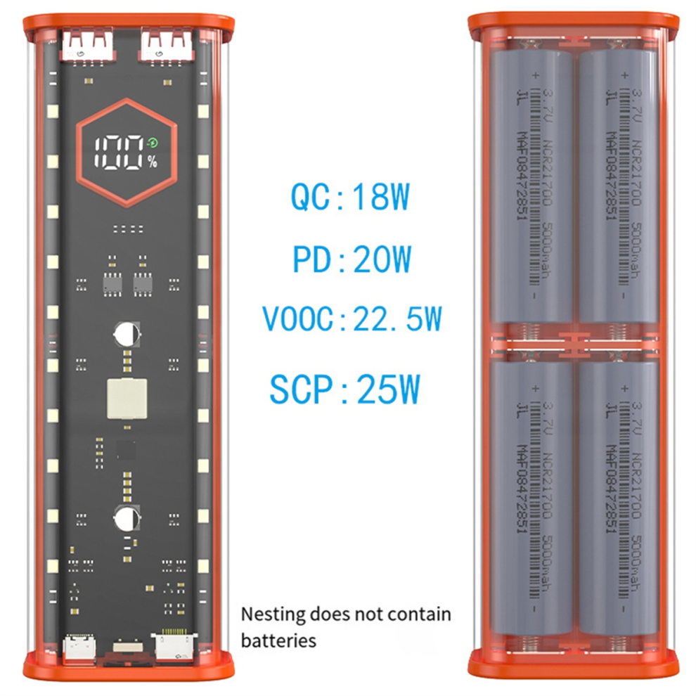 21700 Battery Storage Box 4 Slots Diy Power Bank Box Orange 4854041930965