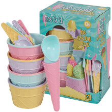 (Light Coloured) 9 Pc Ice Cream Dessert Bowls Scoop Cup Spoons Serving Set Reusable Summer Party