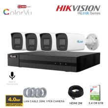 2TB(X4 4MP) Hikvision 4MP Cctv System HiLook ColorVu IP POE Bullet Mic