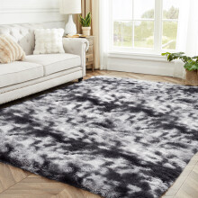 (120cm x 170cm (4ft x 5ft 6"), Tye Dye Black Grey) Grey Black Shaggy Rugs Non Slip Extra Large Fluffy Soft Area Rug Living Room Bedroom Carpets