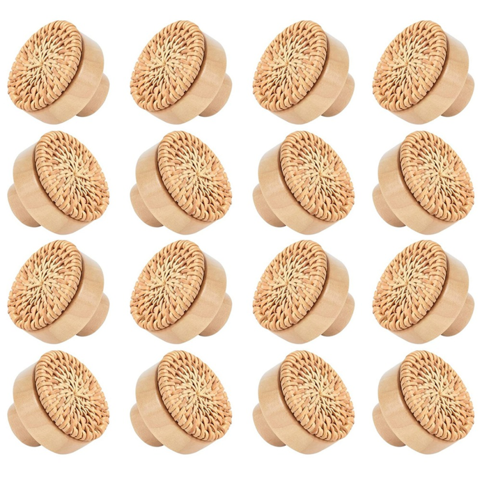 16Pack Boho Rattan Dresser Knobs, Handmade Wicker Woven Pulls 4851325212212