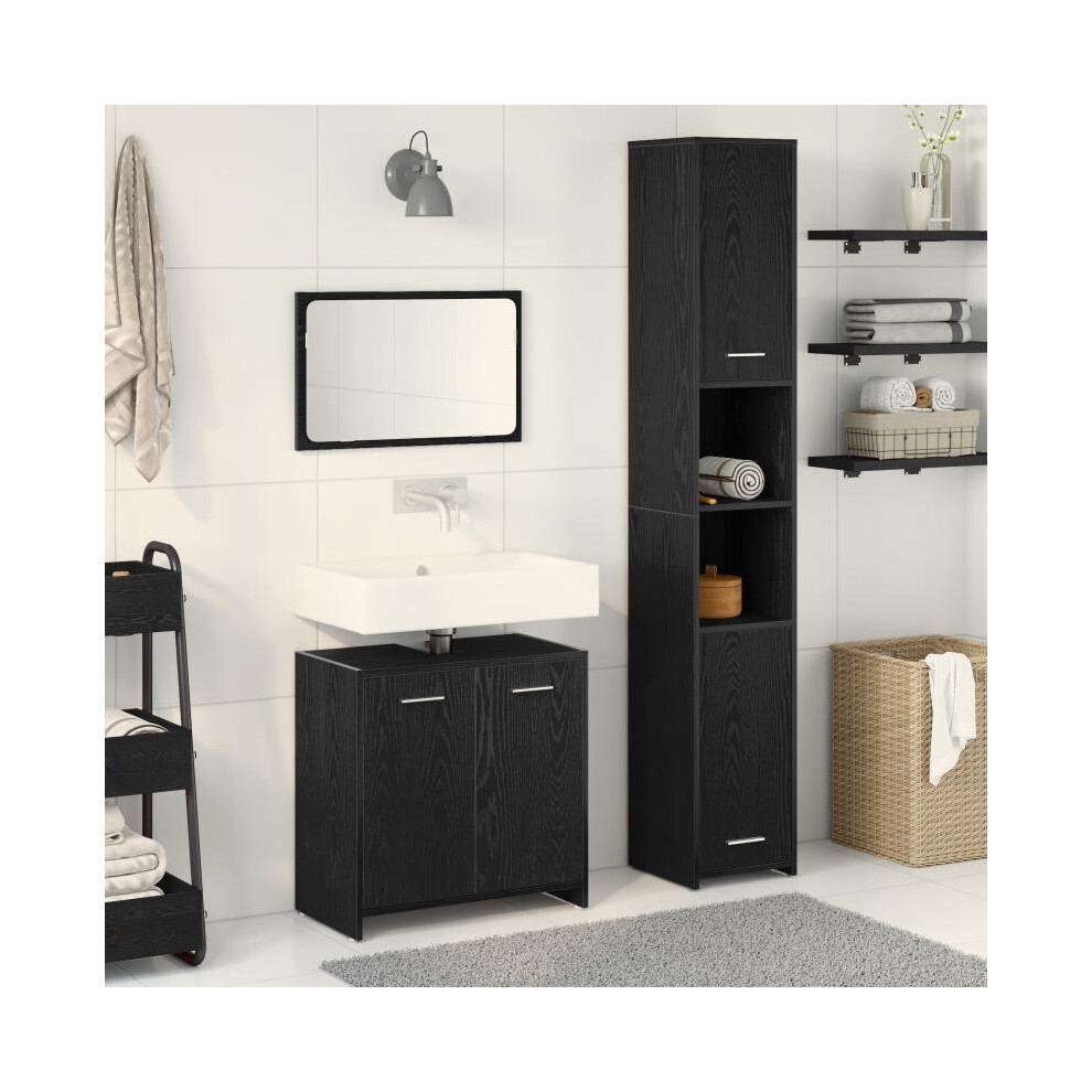 (Black) vidaXL 3 Piece Bathroom Furniture Set Black Oak Engineered Wood