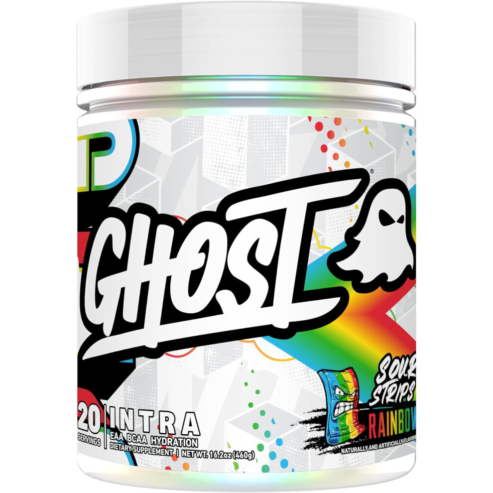 GHOST Intra Workout Powder, Sour Strips Rainbow - BCAAs, & EAAs