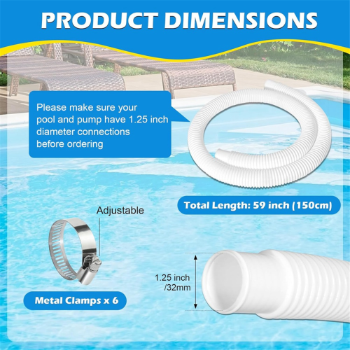 3Pcs 1.25in Pool Hose,59in Long Accessory Pool Pump Hoses 1