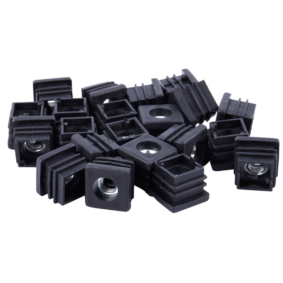 Square Tubing Pipe End Caps Insert Plugs M8 Thread 20X20mm Black 4851792482941