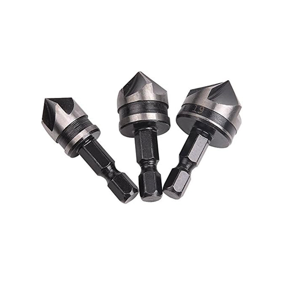 Jeu de 3 fraises à chanfreiner hexagonales 1/4" 12/16/19 mm pour mèches à bois et métal