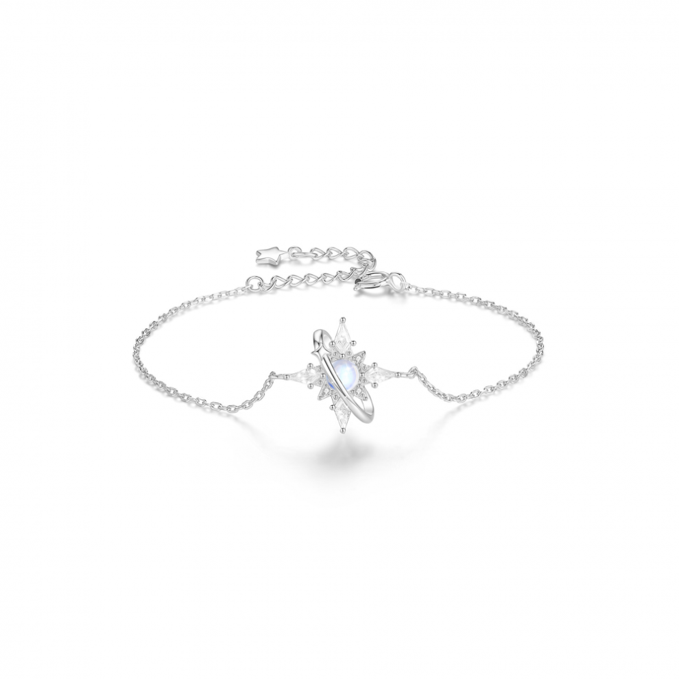 Bracelet étoile octogonale en argent sterling S925 pour femme, planète en verre