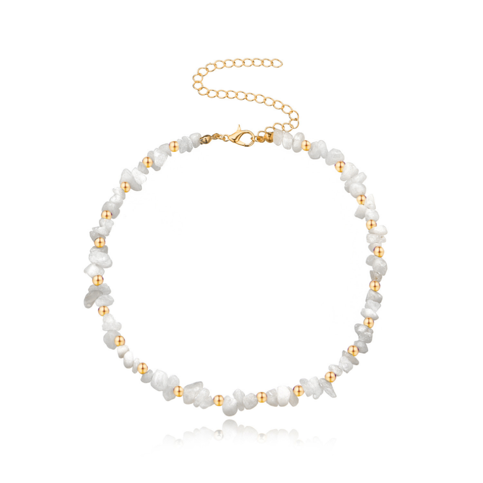 Collier femme en cristal blanc et pierre brute