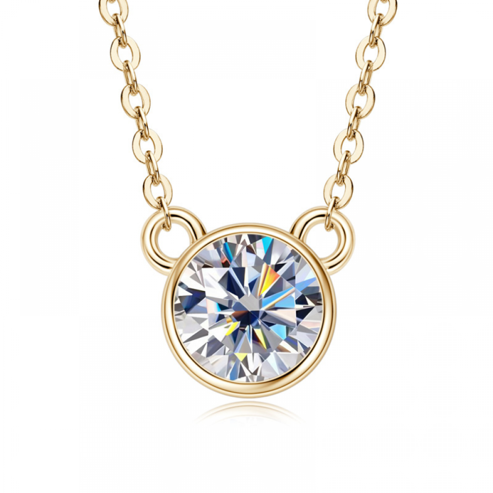 Collier pour femme en argent 925 avec moissanite, pendentif rond simple