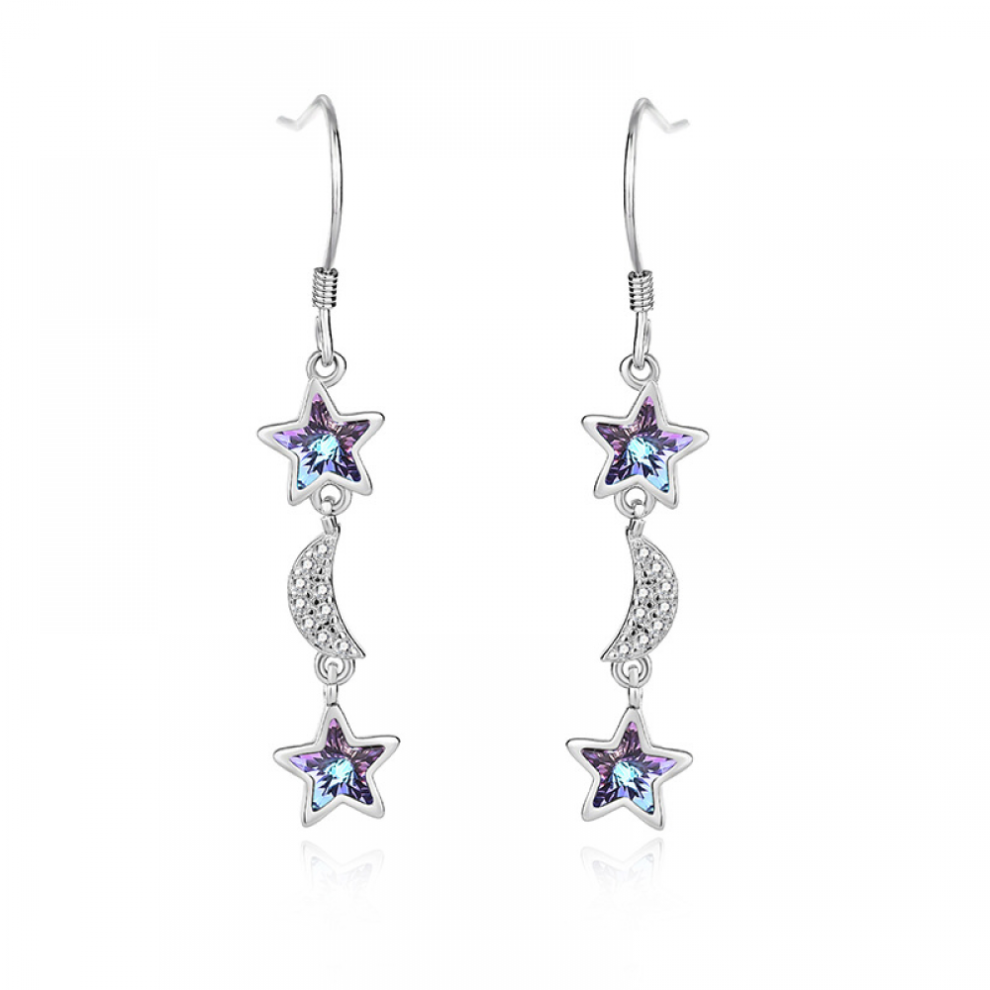 Boucles d'oreilles étoile à cinq branches en argent sterling S925, éléments en cristal