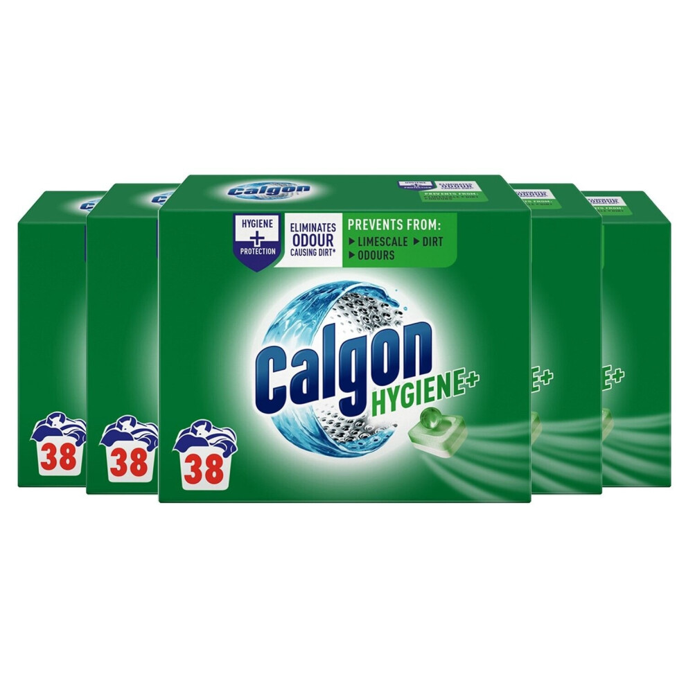 5 x Calgon Hygiene Plus Washing Machine Water Softener 38 Tablets Total 190