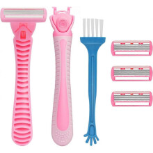 Women's razor, 6 blades women's razor, super smooth shave, gentle protection women's manual razor with 4 refill storage box brush, sensitive skin fema